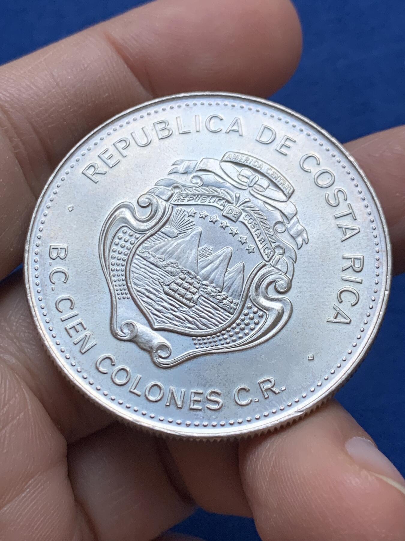 《竞宝斋》第442场 周日，周一，2场连拍 （全场包邮） 1979年哥斯达黎加联合国儿童基金会国际儿童年100科朗大银币 少见品种，发行量仅9500枚，重35克，925银