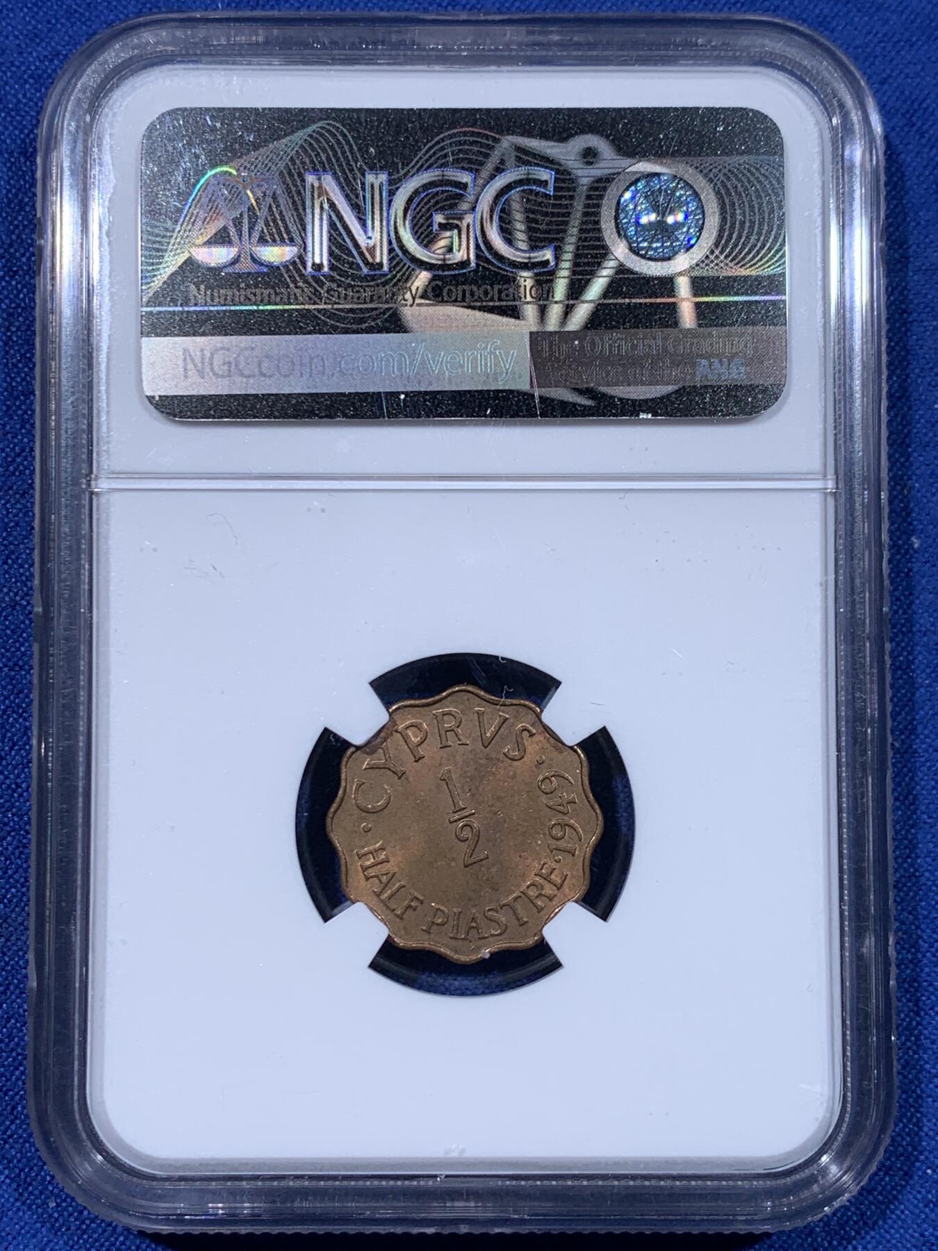 《竞宝斋》第442场 周日，周一，2场连拍 （全场包邮） 三枚一组 NGC UNC 俄国1915年2戈比铜币，NGC UNC 塞浦路斯1949年1/2分铜币，波浪形异形币，ACG MS65 泰国1995年20铢信息技术年纪念币。