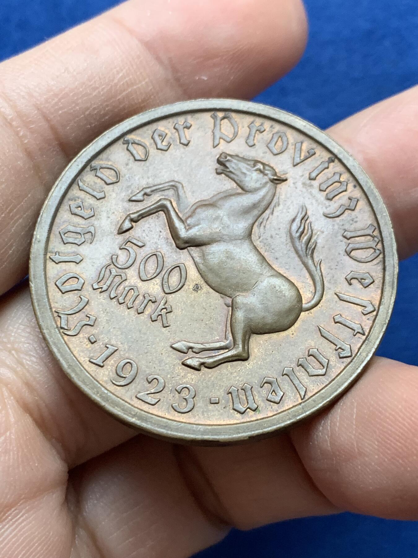 《竞宝斋》第442场 周日，周一，2场连拍 （全场包邮） 德紧威斯特法伦1923年马币，女诗人500马克，立体感极强