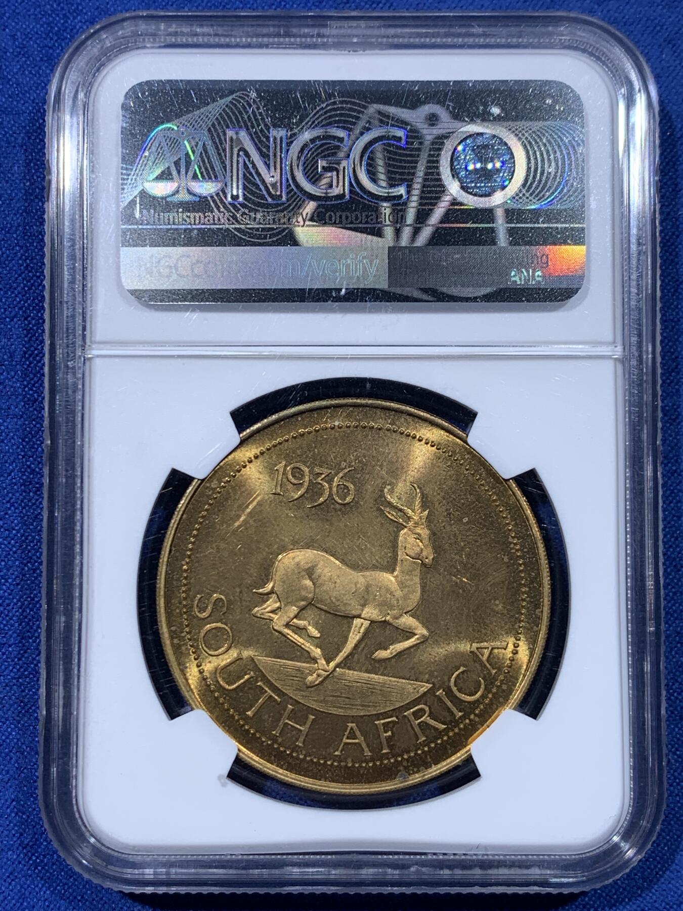 《竞宝斋》第442场 周日，周一，2场连拍 （全场包邮） NGC PF64 南非爱德华八世克朗型戏铸币，后期铸造臆造币，少见品种，有转光。