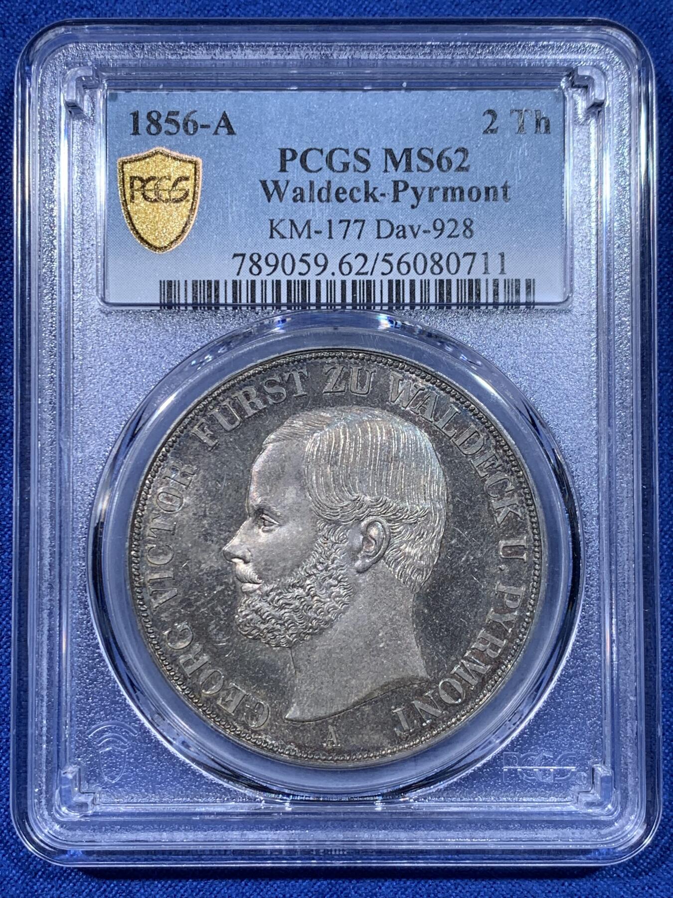 《竞宝斋》第442场 周日，周一，2场连拍 （全场包邮） NGC MS62 德国 1856年 瓦尔德克 维克托2泰勒37克的大银币 11375枚的发行量 品种状态都是不可多得的
