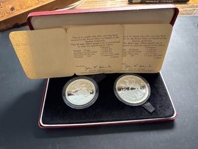 ❤️【币观天下】❤️ 第332期钱币拍卖- 2025.11.28周五晚上6点半场-长期征集拍品 - 蒙古1976年WWF野生动物系列骆驼盘羊精制纪念银币2枚一对盒证齐全