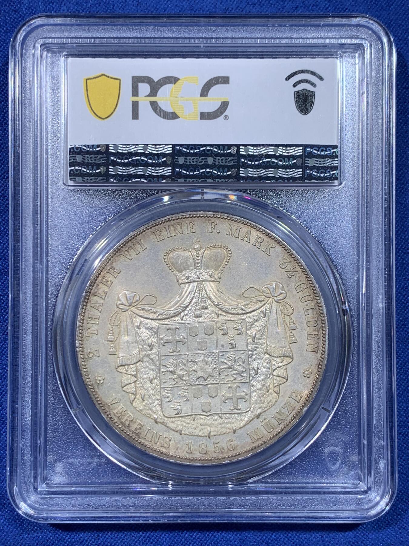 《竞宝斋》第442场 周日，周一，2场连拍 （全场包邮） NGC MS62 德国 1856年 瓦尔德克 维克托2泰勒37克的大银币 11375枚的发行量 品种状态都是不可多得的