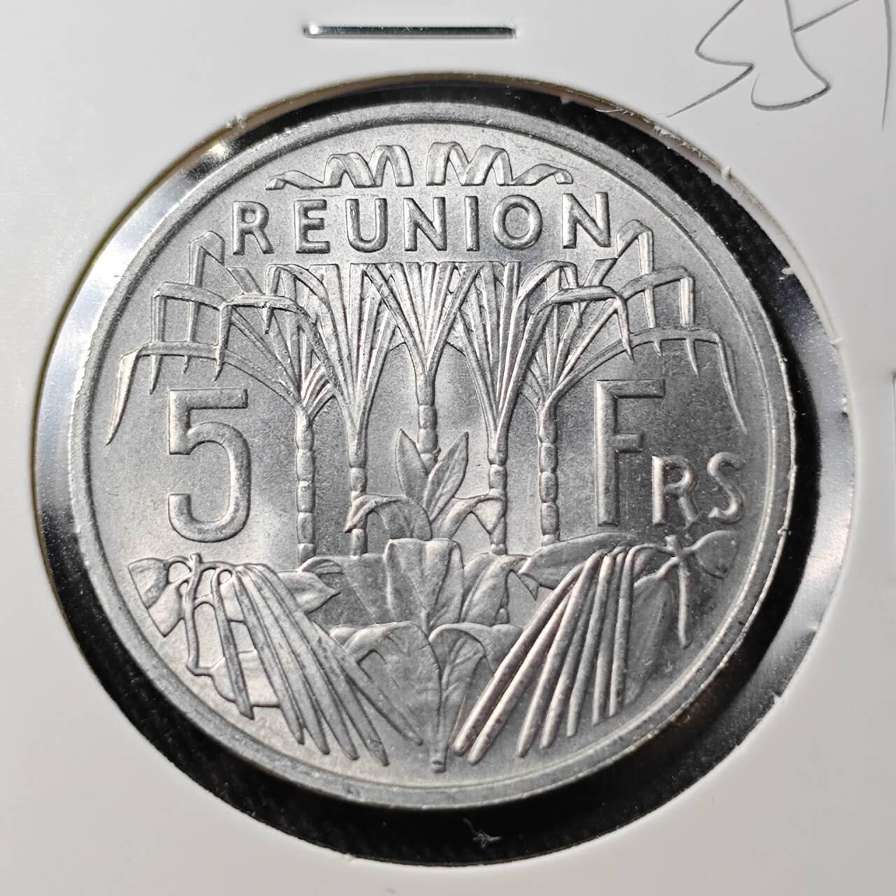 KK钱币收藏小铺 （套币 好品/批量散币 银币）专场  2月预留时间 周末发货  1955法属留尼旺5法郎 好品