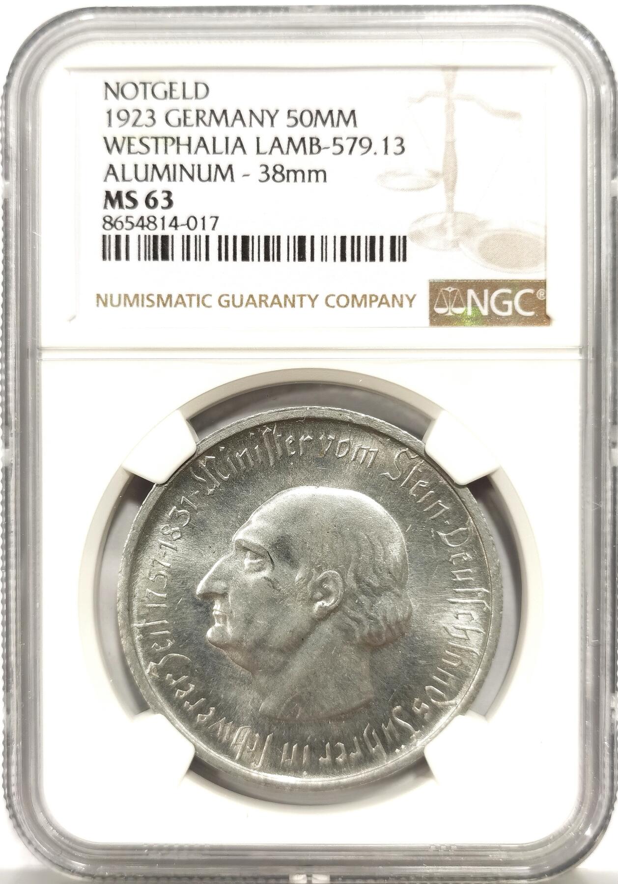 博洋堂世界钱币拍卖第149期（全场包邮） NGC MS63 德国德紧威斯特伐利亚1923年5000万马克马币