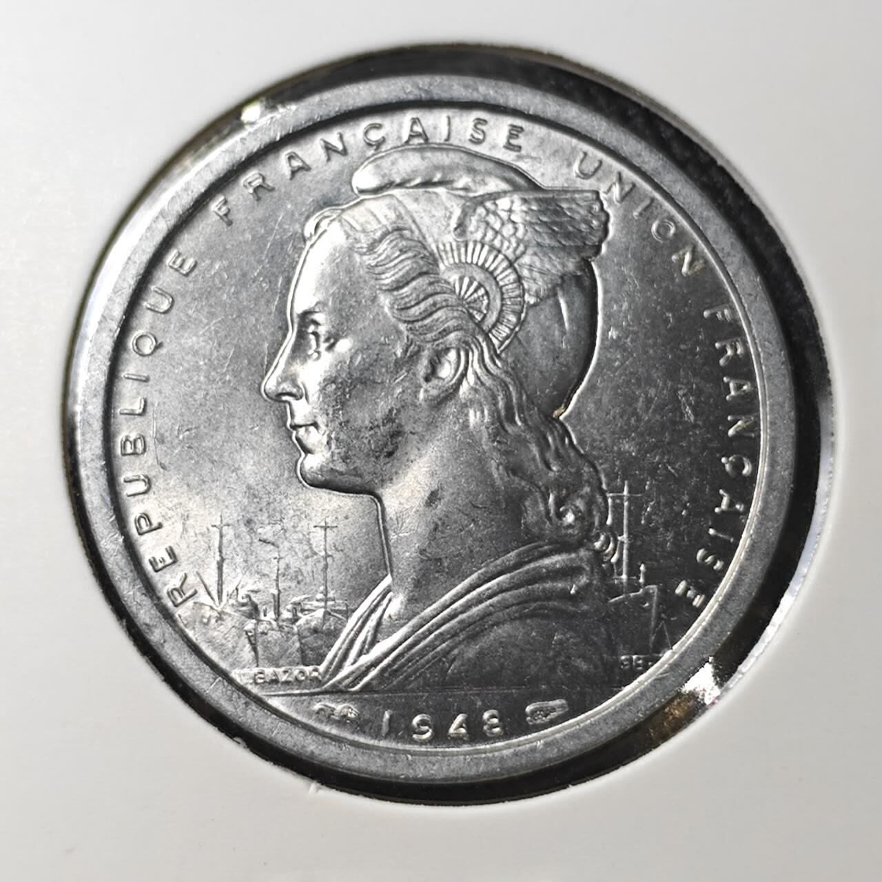 KK钱币收藏小铺 （套币 好品/批量散币 银币）专场  2月预留时间 周末发货  1948法属留尼旺2法郎