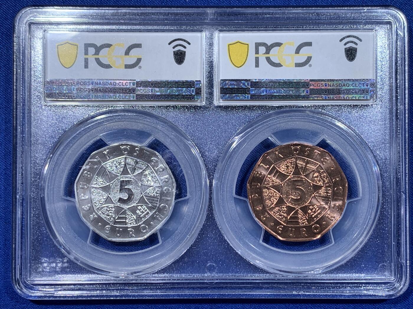 《竞宝斋》第442场 周日，周一，2场连拍 （全场包邮） 少见 奥地利2021年复活节系列-一个小奇迹5欧元银铜非流通币套 首期 PCGS MS70（冠军分） 8.41克 925银 PCGS MS68RD 铜币 细节见图