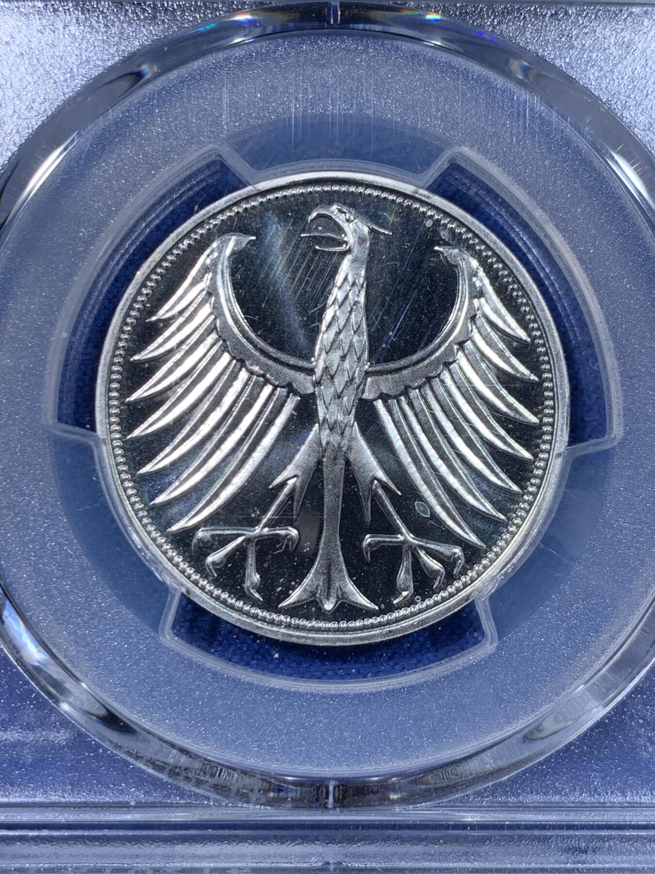 《竞宝斋》第442场 周日，周一，2场连拍 （全场包邮） 亚军分 PCGS RP68DCAM 德国 1972年 无毛鹰 5马克 精制银币 少见品种