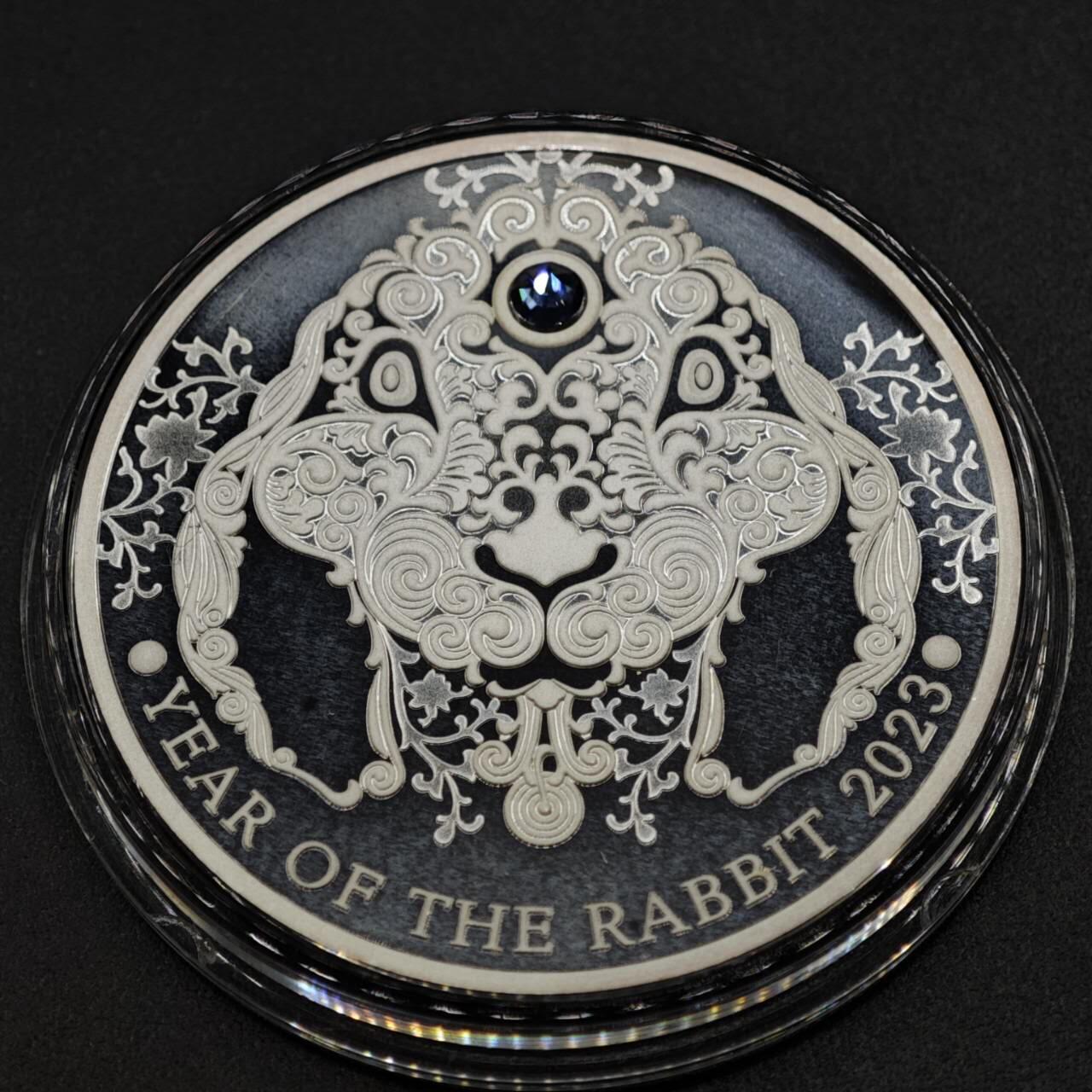 【淘币小摊】实时拍第八百零八拍   银币套币场   满百包邮可预留二周 每周一统一发货   2023年加纳2塞地镶水晶精制银币 农历系列-兔年 1/2盎司999银 发行量：1千 盒证全（非原盒）