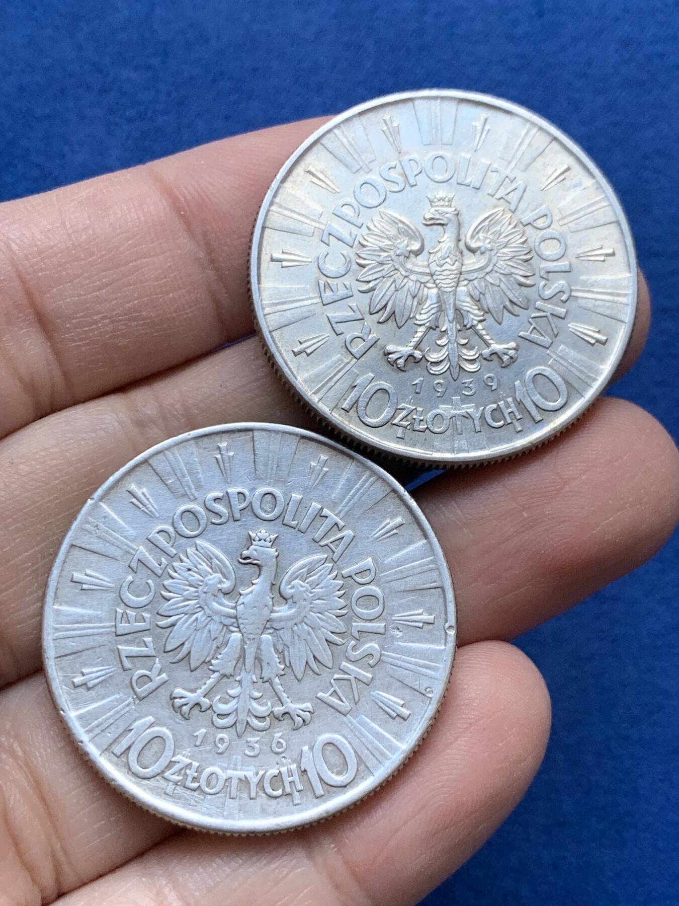 《竞宝斋》第442场 周日，周一，2场连拍 （全场包邮） 两枚一组 波兰1936/1939年10兹罗提银币