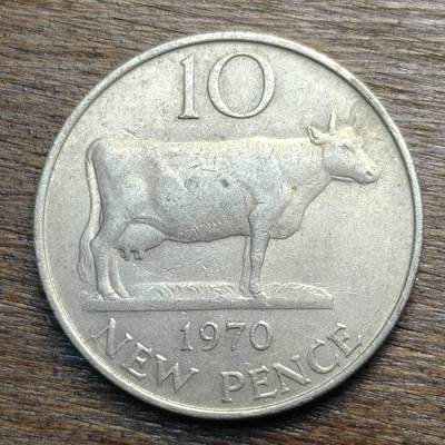【铜匠收藏】★第133场★散币场，无佣金，30包邮。不满30元，支付5元运费。《接受代拍 代送NGC评级》 - 根西岛 1970年 耕牛大版 10便士