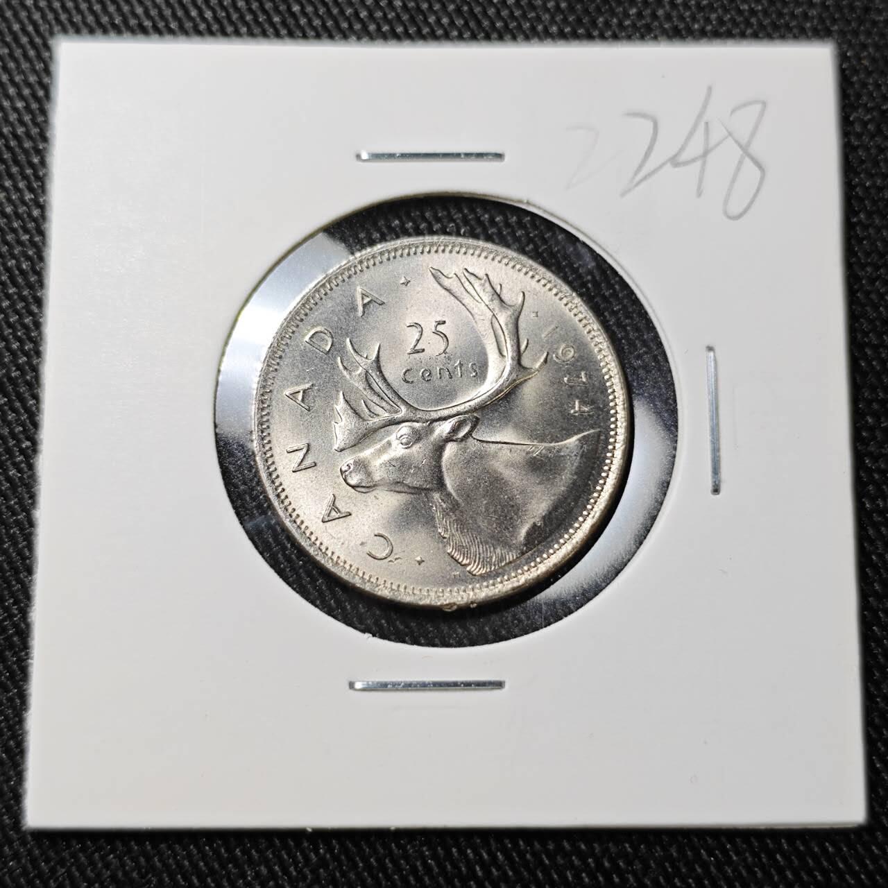 KK钱币收藏小铺 （套币 好品/批量散币 银币）专场  2月预留时间 周末发货  1974加拿大25分 好品