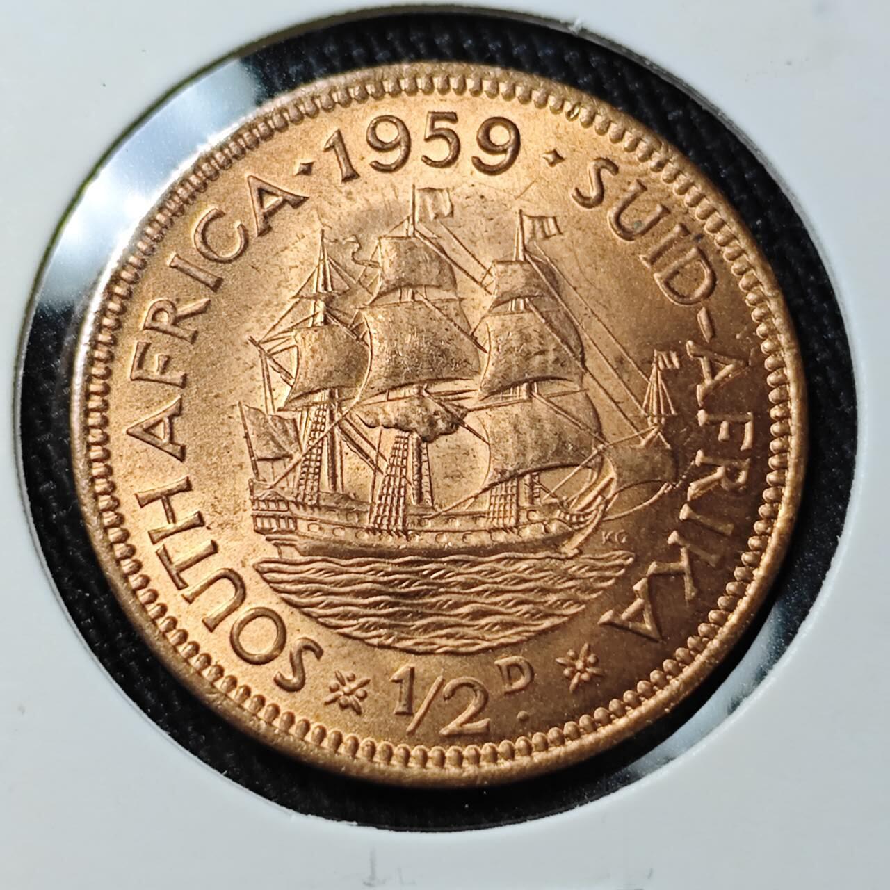 KK钱币收藏小铺 （套币 好品/批量散币 银币）专场  2月预留时间 周末发货  1959英属南非1/2便士铜币 好品