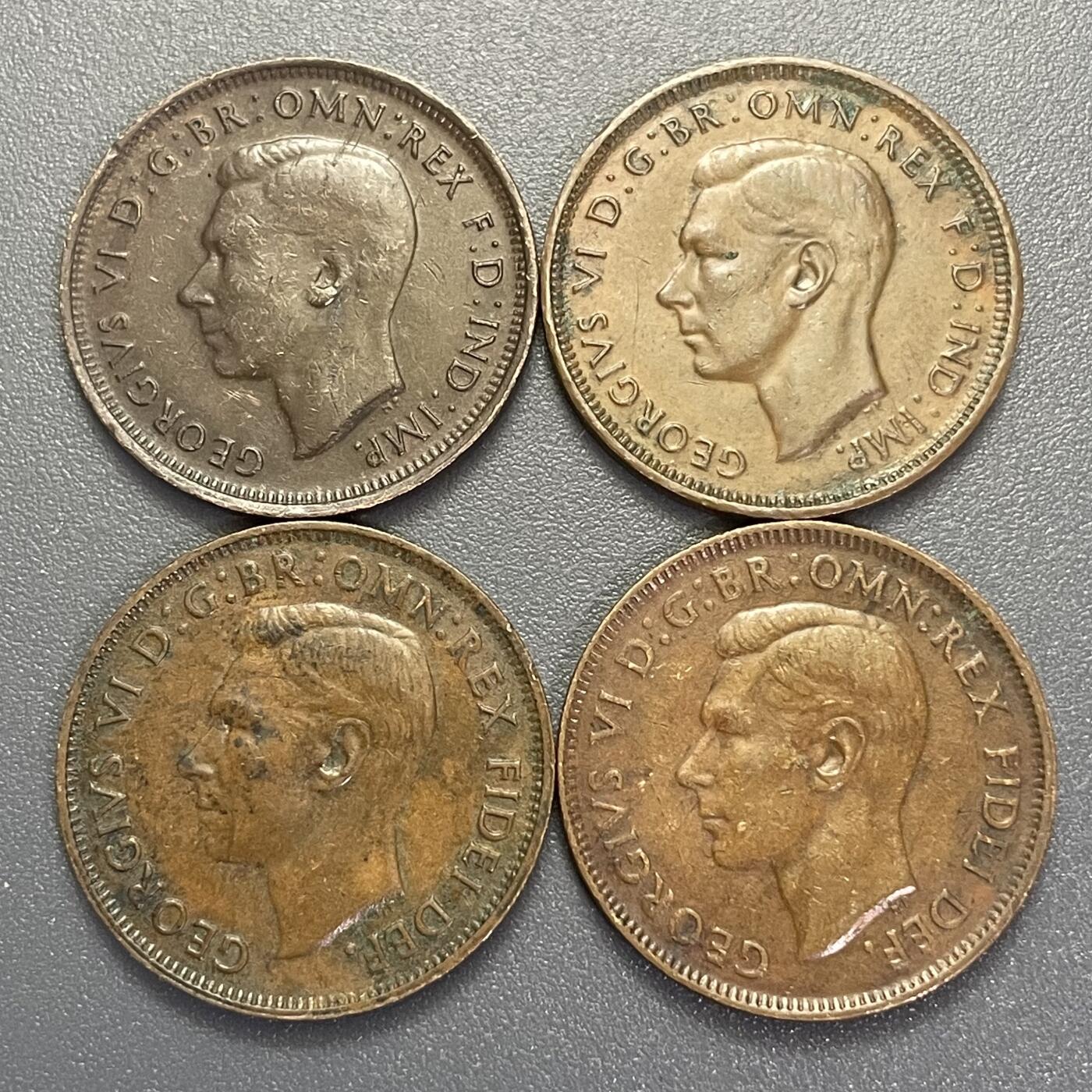 回流1123 澳大利亚半便士 乔治六世不同年份4枚
