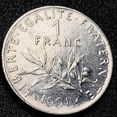 泉币菌-第138场-精品福利场（之前场次29日、30日发货，敬请谅解） - 播种女神 法国1法郎镍币1枚 橄榄枝24MM