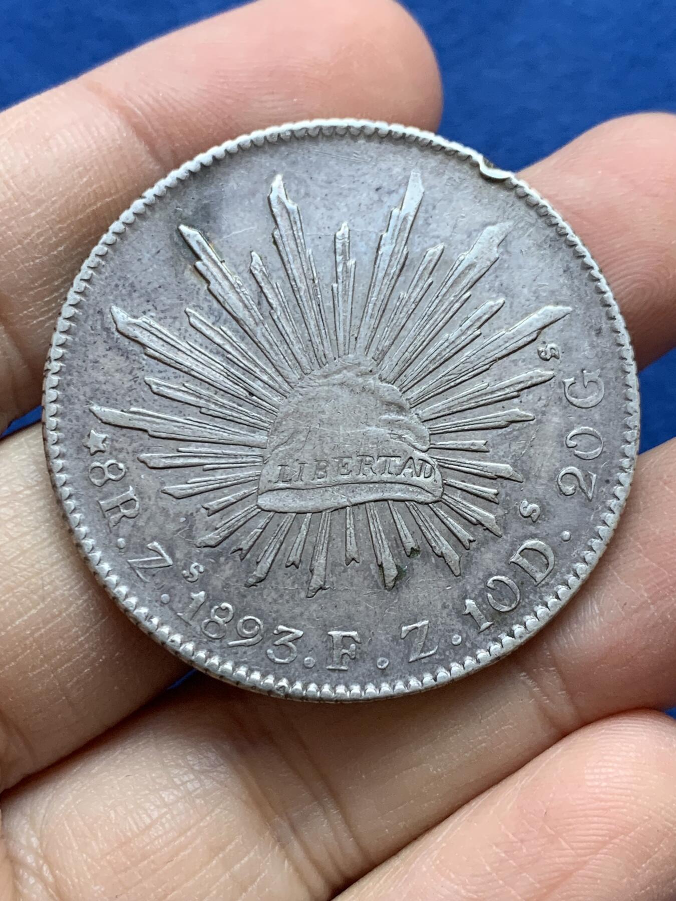 《竞宝斋》第442场 周日，周一，2场连拍 （全场包邮） 墨西哥1893 ZS FZ版 8R鹰洋银币 好品原味 细节见图