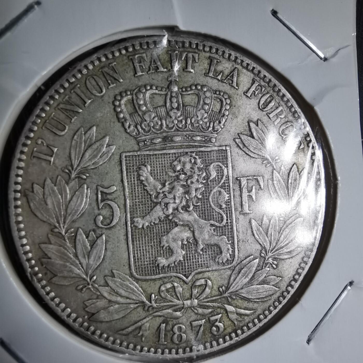 沼泽如烟--第913场 比利时1873年5法郎银币