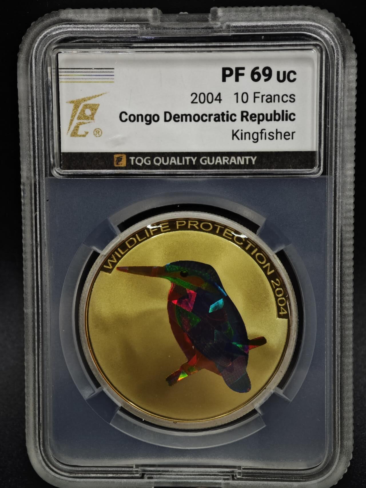 【淘币小摊】实时拍第八百零八拍   银币套币场   满百包邮可预留二周 每周一统一发货   2004年民主刚果10非洲法郎幻彩精制银币  野生动物保护-翠鸟 25克925银 发行量：5千 TQG PF69UC