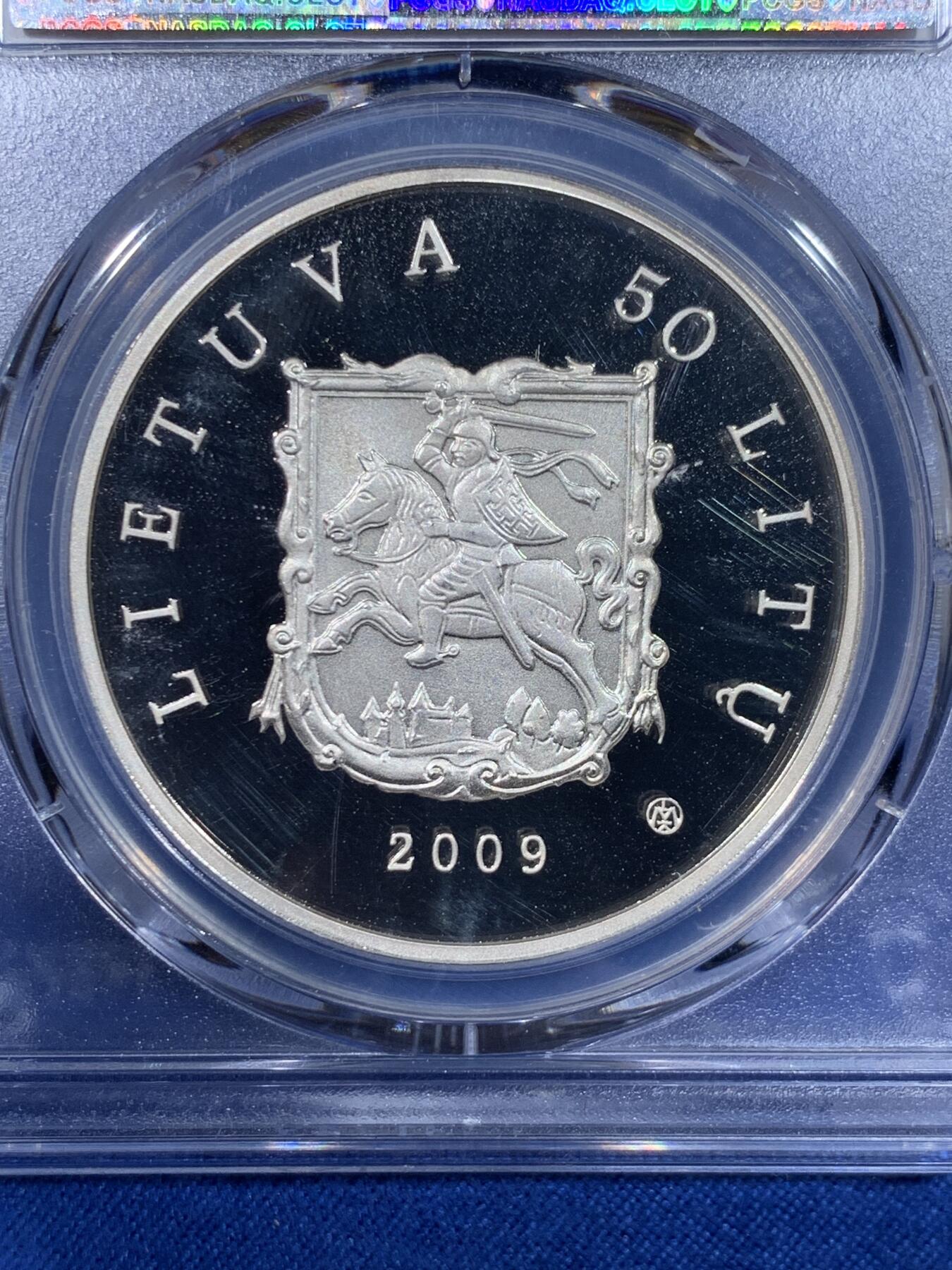 《竞宝斋》第442场 周日，周一，2场连拍 （全场包邮） PCGS PR69DCAM 立陶宛 2009年 50L 教堂精致大银币 工艺和设计兼备 非常漂亮