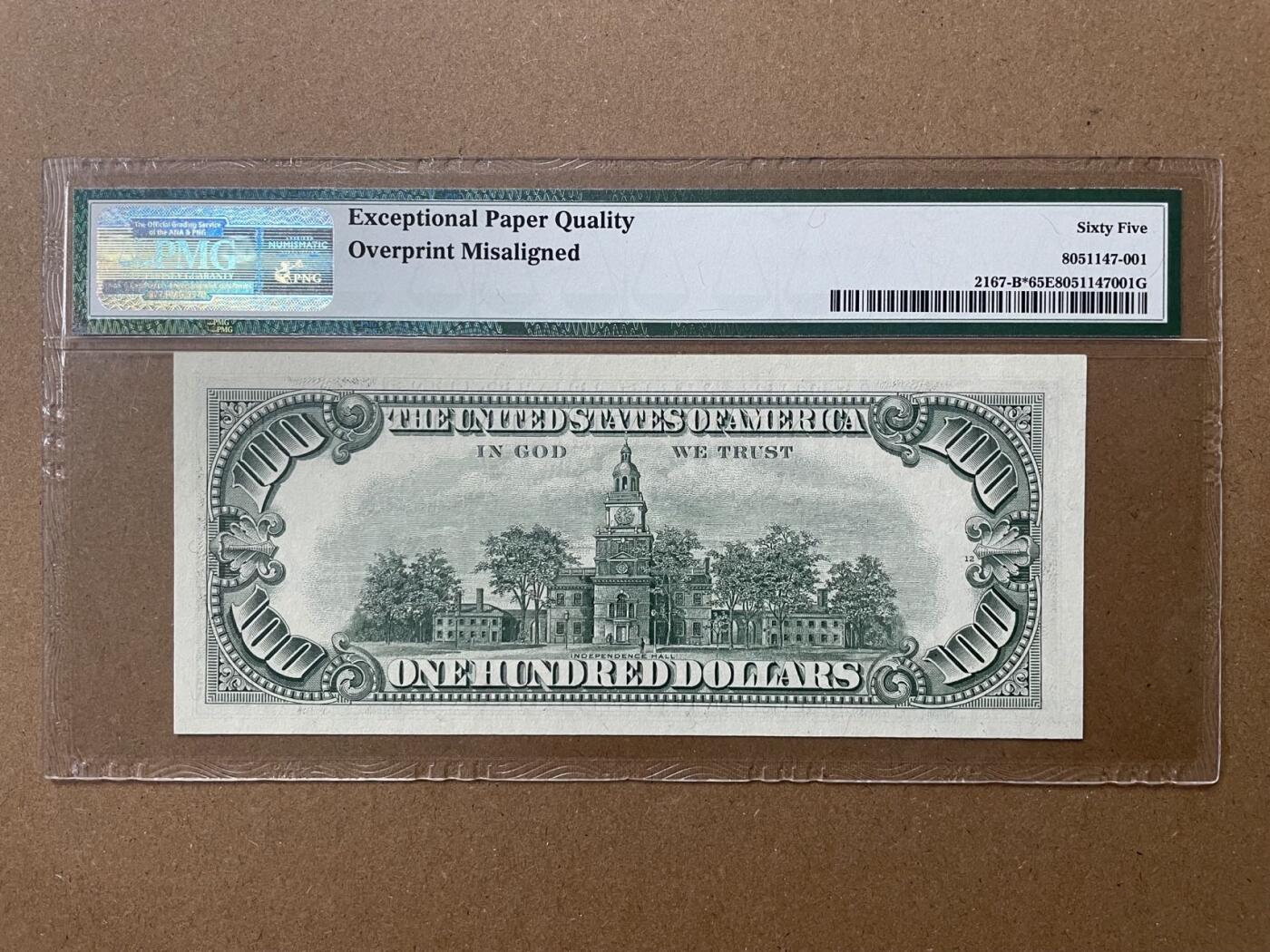 美国1974年100元补号 错版钞 纽约联储分行发行 PMG65EPQ B01067993* 