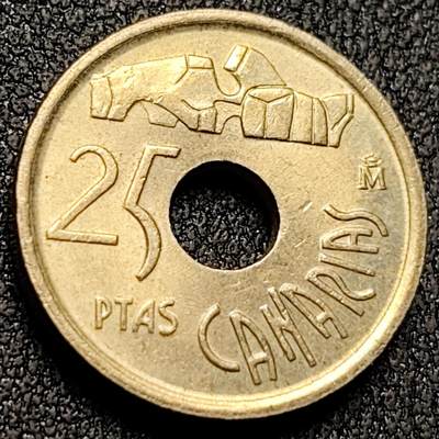泉币菌-第138场-精品福利场（之前场次29日、30日发货，敬请谅解） - 西班牙 1994年 25比塞塔黄铜纪念币 加那利群岛 19.5mm