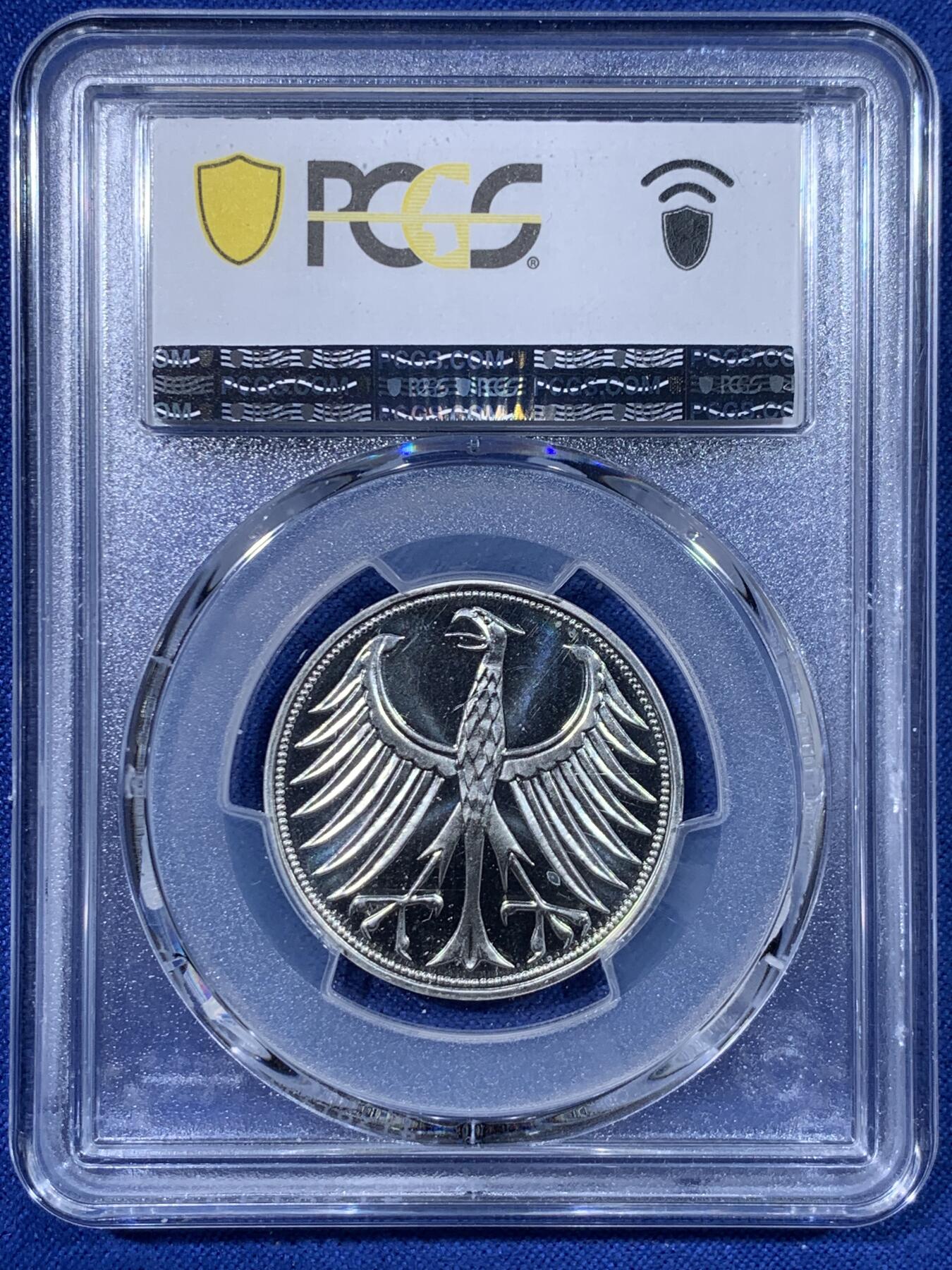 《竞宝斋》第442场 周日，周一，2场连拍 （全场包邮） 亚军分 PCGS RP68DCAM 德国 1972年 无毛鹰 5马克 精制银币 少见品种