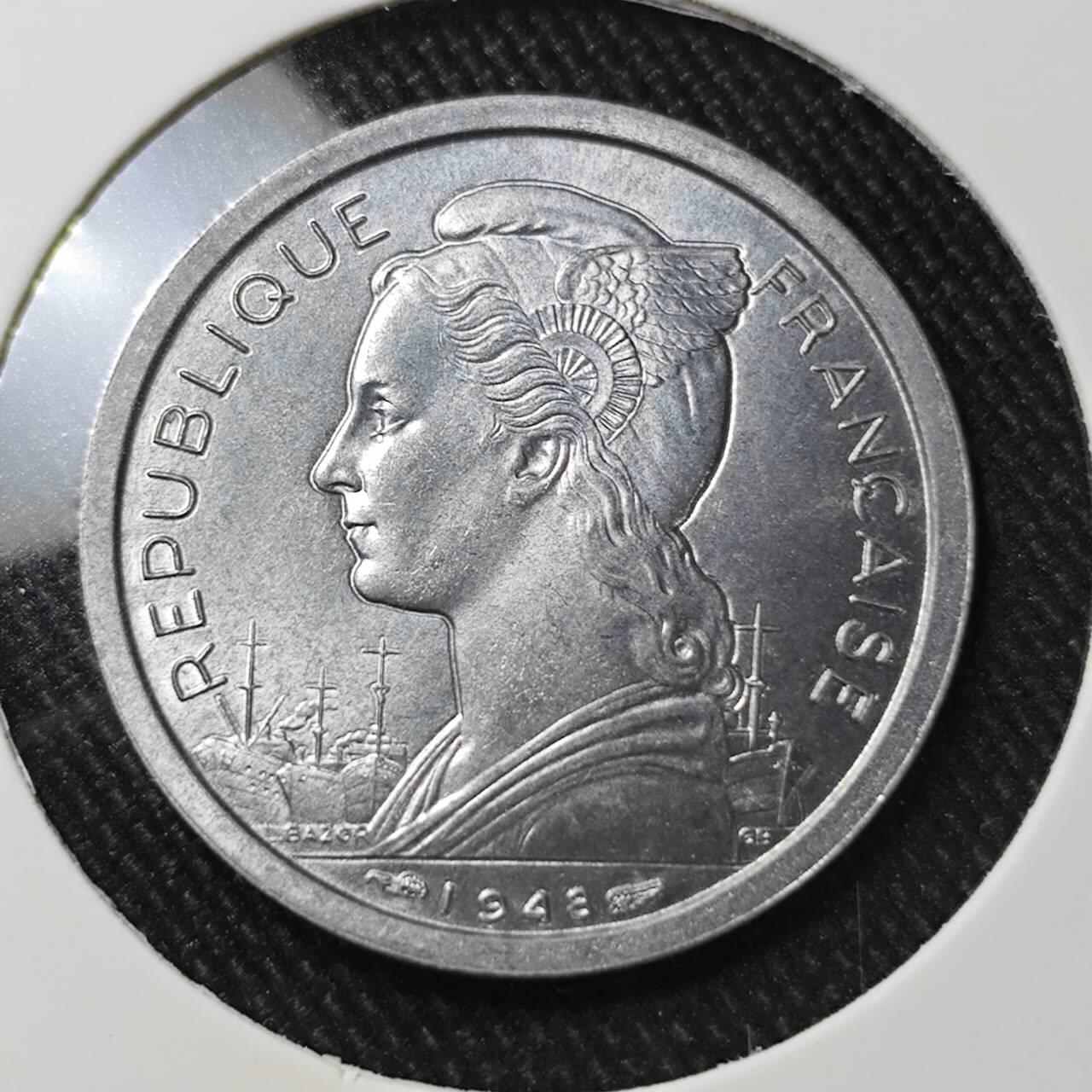 KK钱币收藏小铺 （套币 好品/批量散币 银币）专场  2月预留时间 周末发货  1948法属留尼旺1法郎 好品