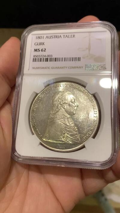 《竞宝斋》第442场 周日，周一，2场连拍 （全场包邮） NGC MS62 奥地利GURK 1801年 1泰勒银币 较少见单年品种 白净光度好