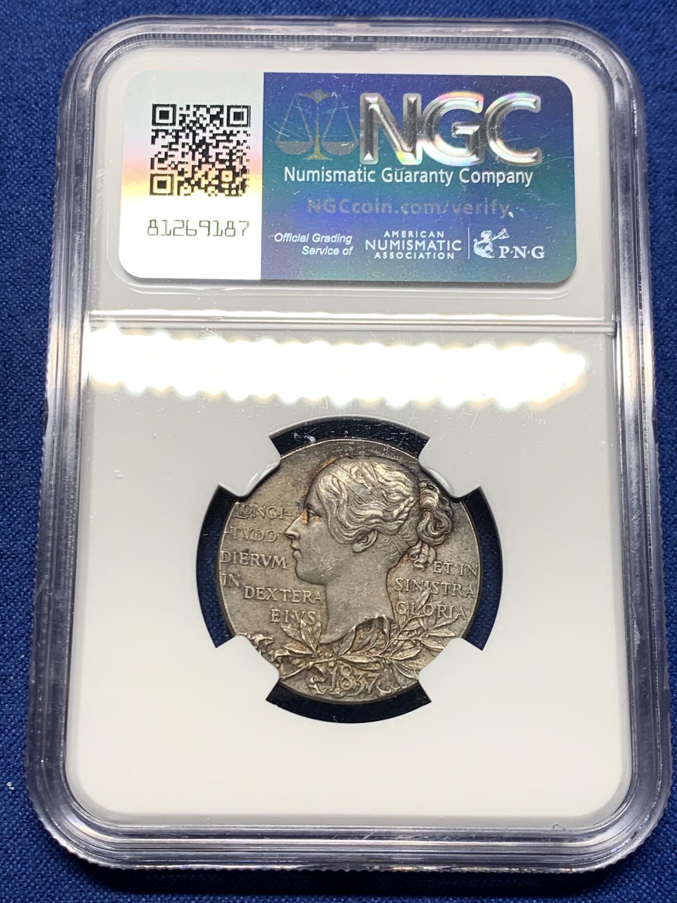 《竞宝斋》第442场 周日，周一，2场连拍 （全场包邮） NGC MS63 英国1897年维多利亚女王登基加冕60周年纪念银章