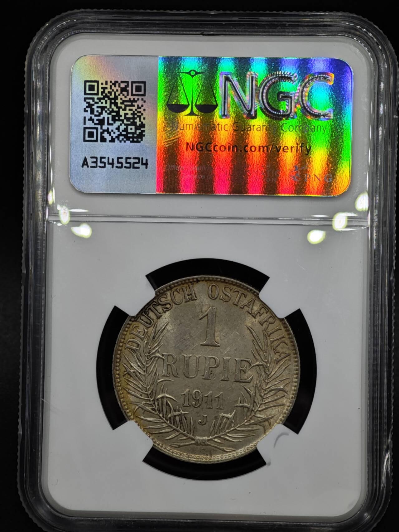 【淘币小摊】实时拍第八百零八拍   银币套币场   满百包邮可预留二周 每周一统一发货   德属东非1911年1卢比银币 NGC UNCD