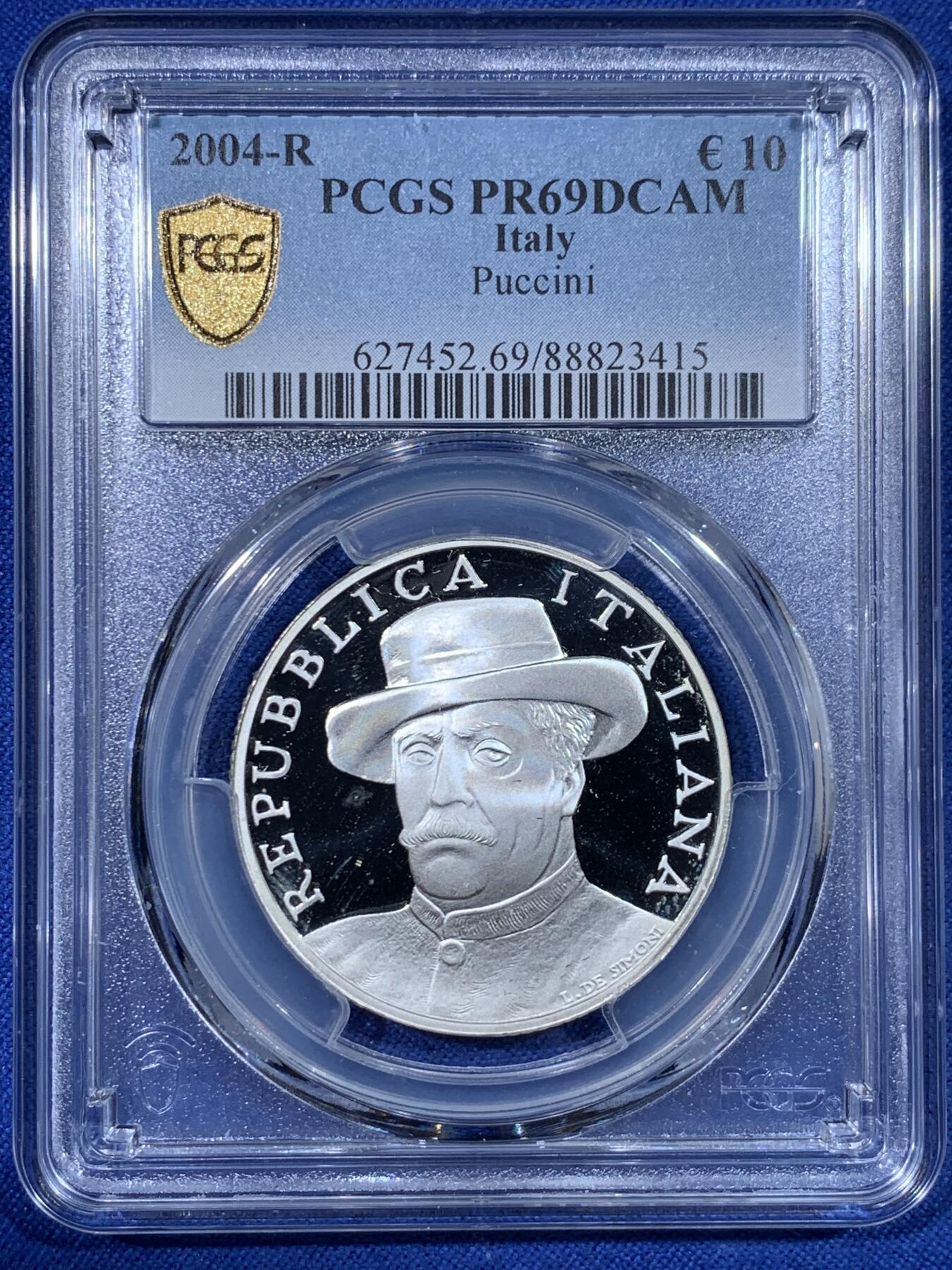 《竞宝斋》第442场 周日，周一，2场连拍 （全场包邮） PCGS PR69DCAM 意大利2004年贾科莫·普契尼逝世80周年10欧银币