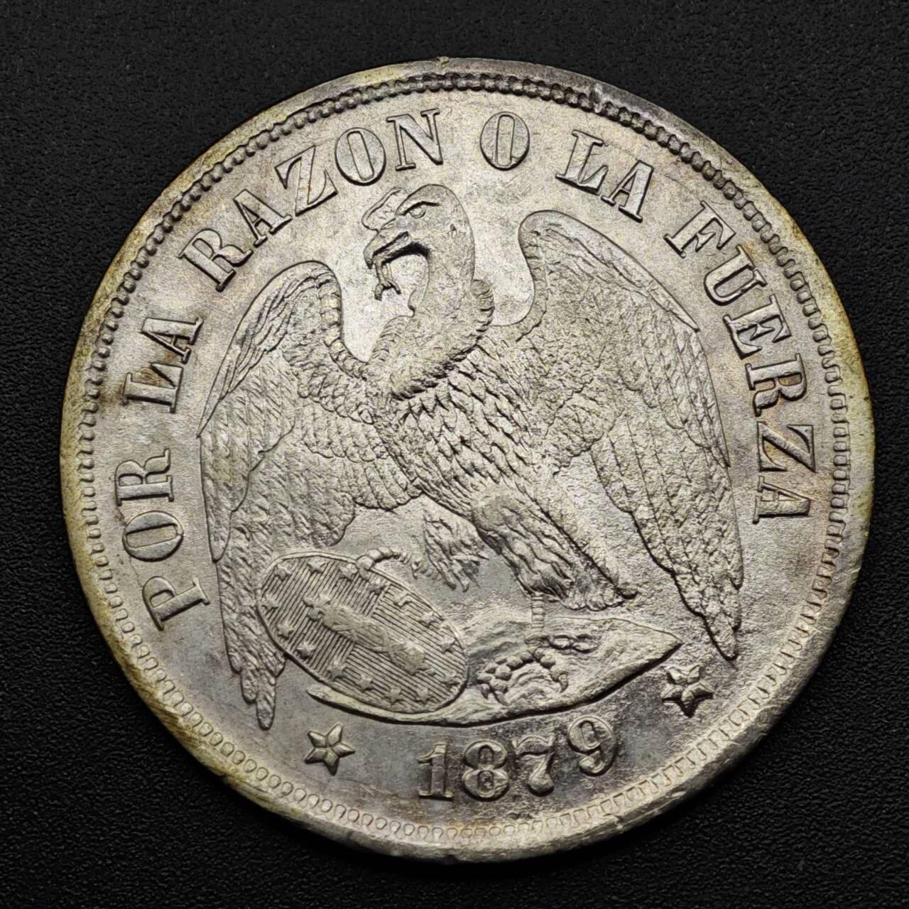 【淘币小摊】实时拍第八百零八拍   银币套币场   满百包邮可预留二周 每周一统一发货   智利1879年1比索大银币好品羽翼清晰