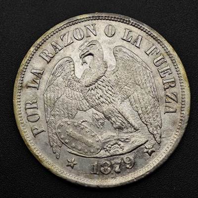 【淘币小摊】实时拍第八百零八拍   银币套币场   满百包邮可预留二周 每周一统一发货   - 智利1879年1比索大银币好品羽翼清晰