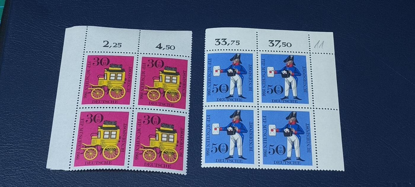 🔥套票🔥德国邮票专场，都是四方联套票 🔥套票🔥德国邮票四方连，1966年发行，集邮联代表大会慕尼黑邮车  2全邮票，品相如图