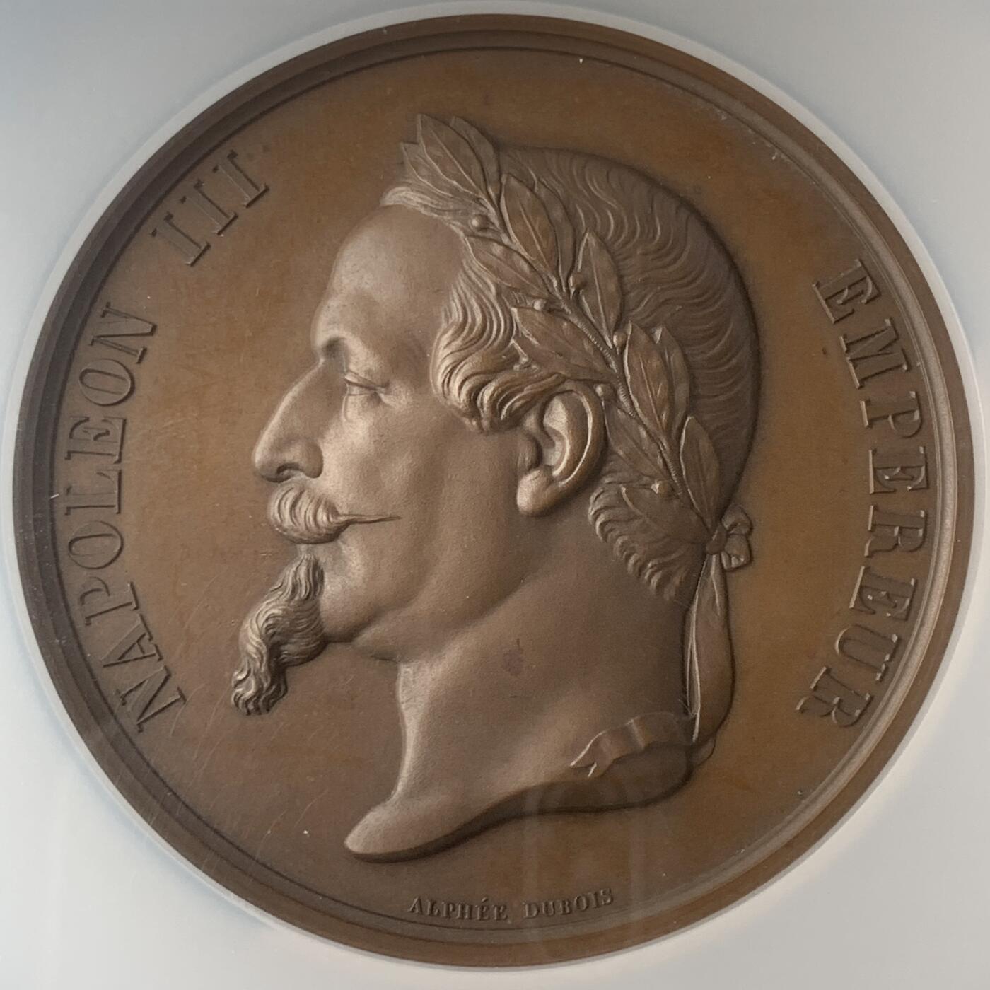 掌中浮雕-藏着的欧洲第043场 NGC MS65 : 1865年拿破仑一世骑马雕像在鲁昂落成铜章，63mm，DUBOIS Alphée雕刻，原铸，该雕像是雕塑家加布里埃尔·维塔尔·杜布雷的作品