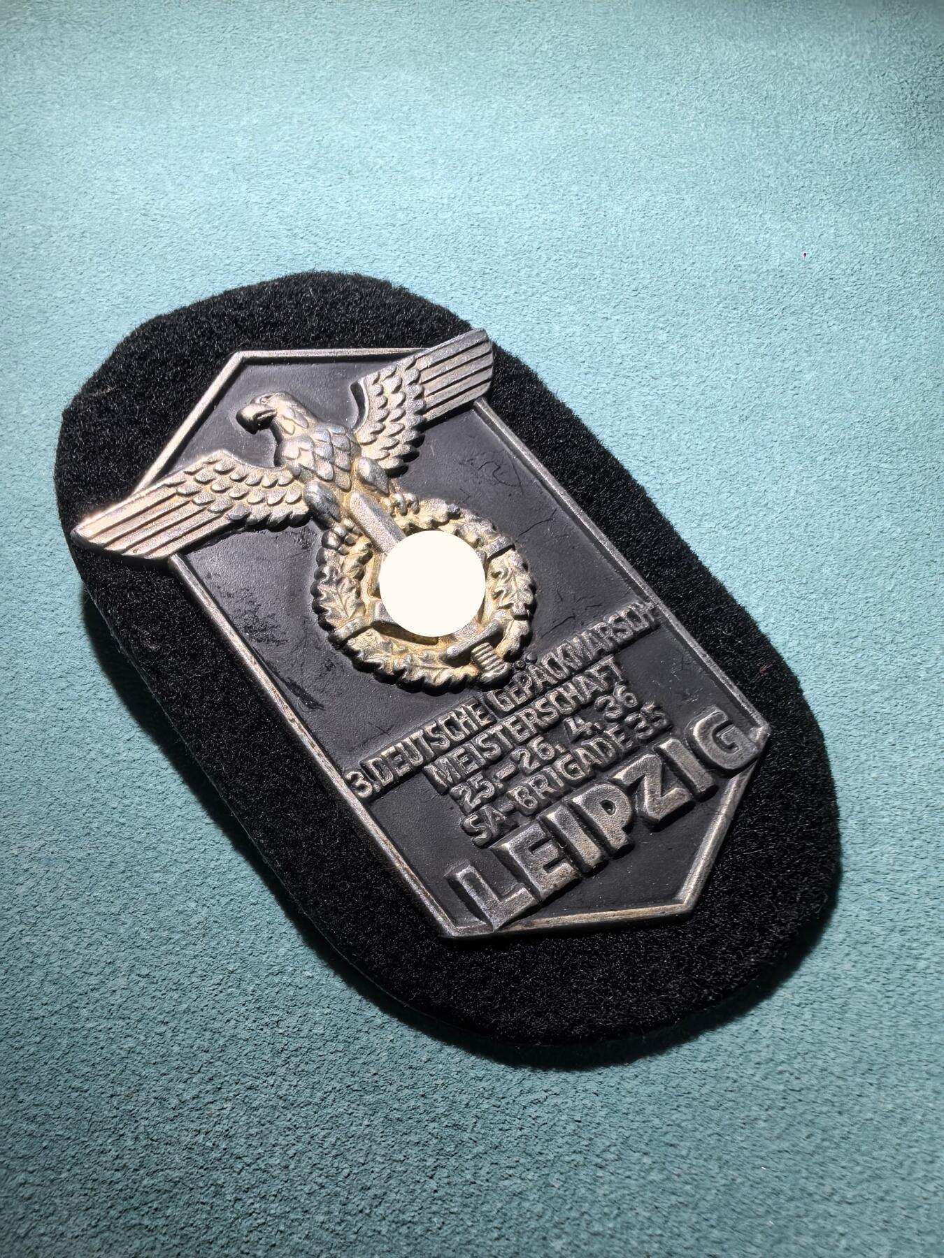 盛世勋华——号角文化勋章邮票专场拍卖第289期 德国（1939）冲锋队（SA）第35旅队1936年莱比锡阅兵锦标赛纪念证章 极为少见