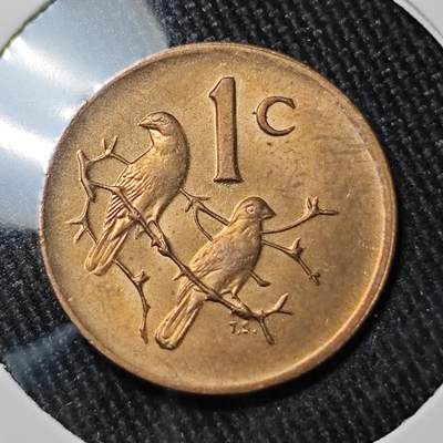 KK钱币收藏小铺 （套币 好品/批量散币 银币）专场  2月预留时间 周末发货 -  1977南非1分铜币 好品 鸟