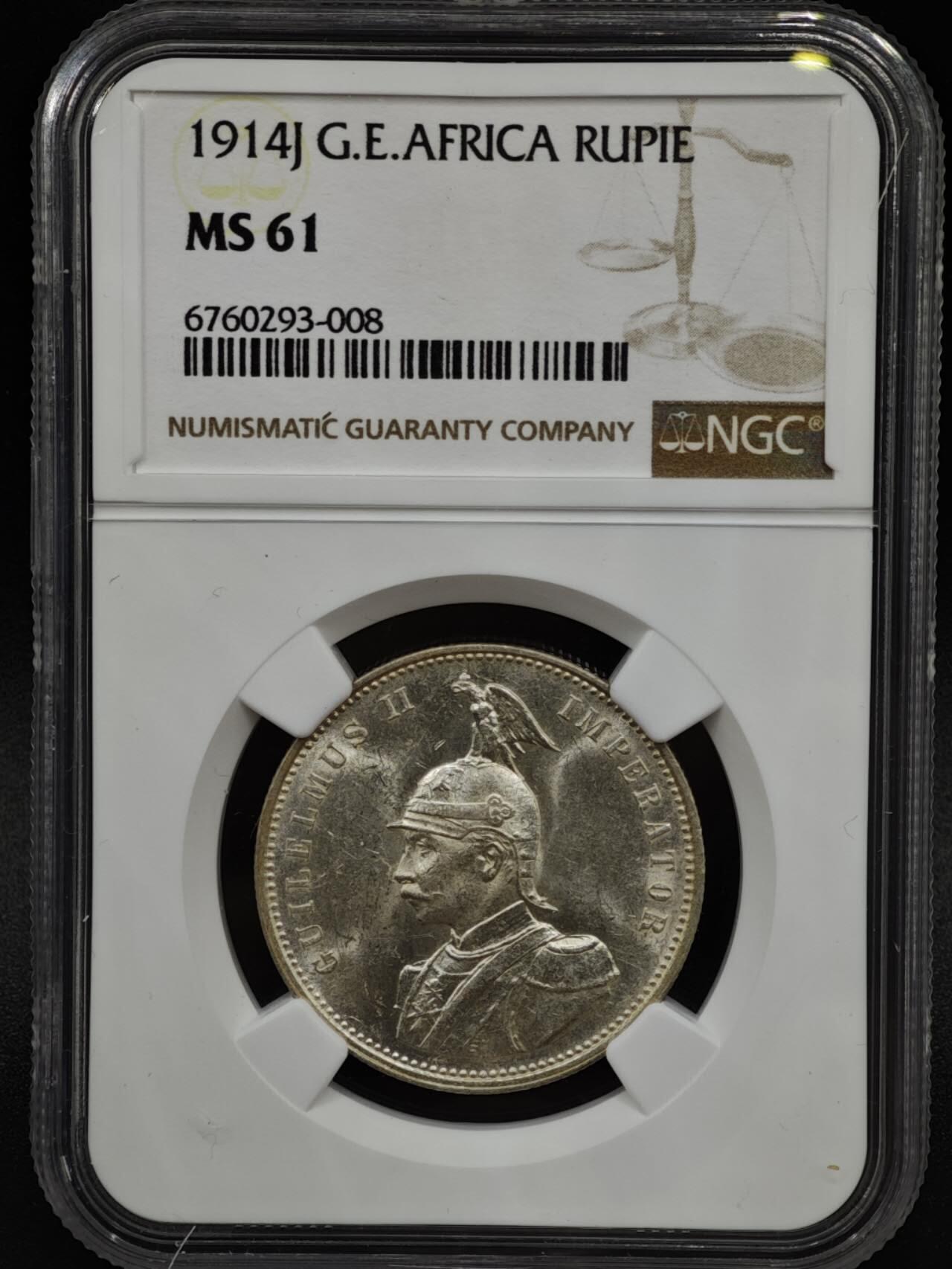 【淘币小摊】实时拍第八百零八拍   银币套币场   满百包邮可预留二周 每周一统一发货   德属东非1914年1卢比银币 NGC MS61