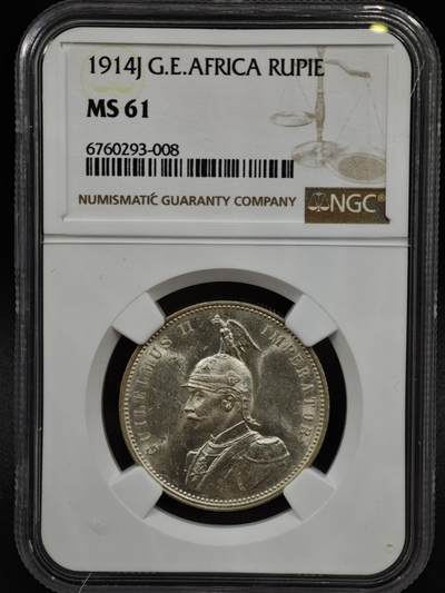 【淘币小摊】实时拍第八百零八拍   银币套币场   满百包邮可预留二周 每周一统一发货   - 德属东非1914年1卢比银币 NGC MS61