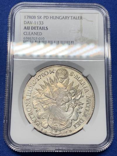 《竞宝斋》第442场 周日，周一，2场连拍 （全场包邮） - NGC AUD 匈牙利1780年圣母抱婴泰勒 双天使银币