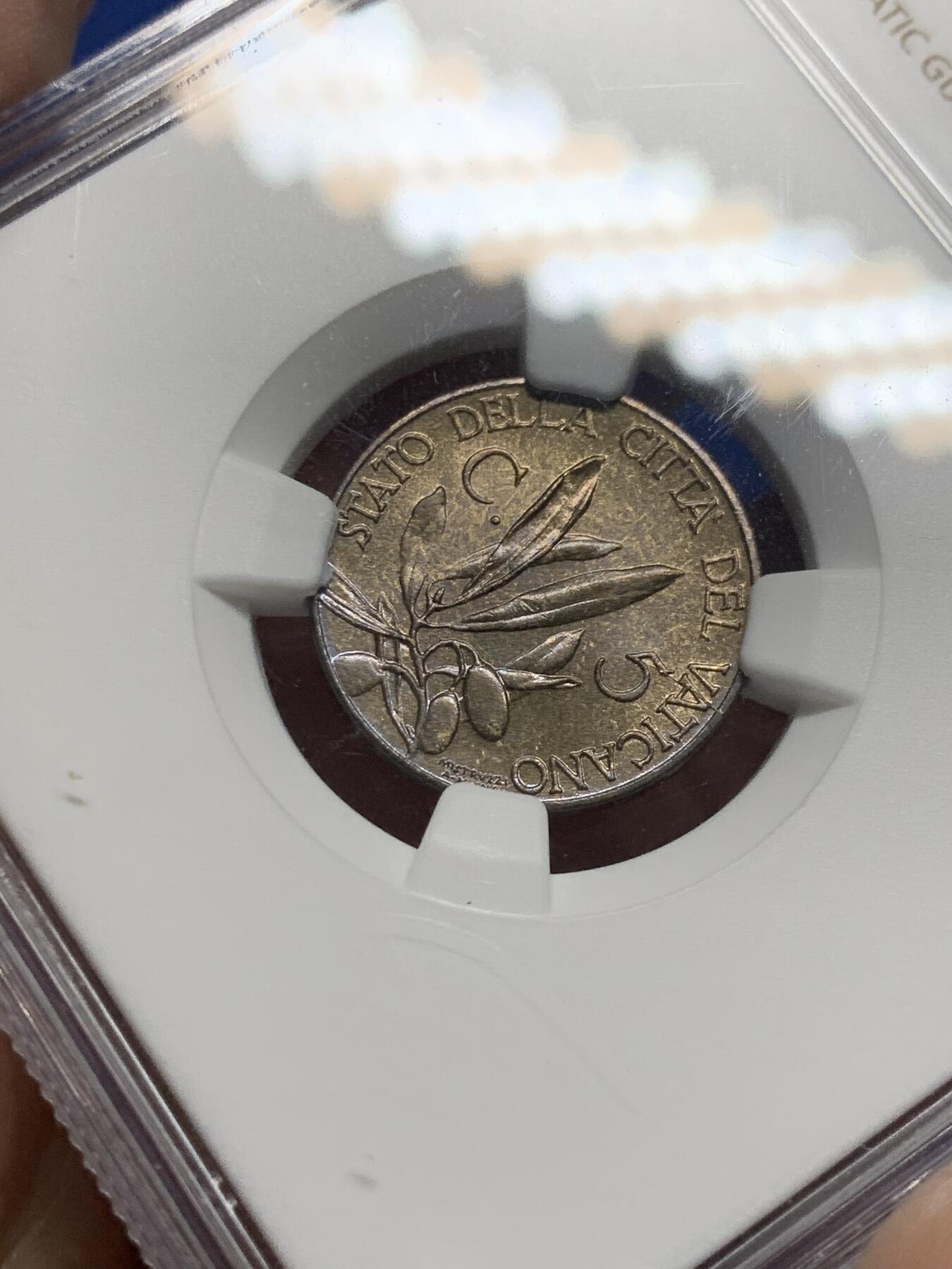 《竞宝斋》第442场 周日，周一，2场连拍 （全场包邮） NGC MS64 梵蒂冈 1939 教皇国 5分