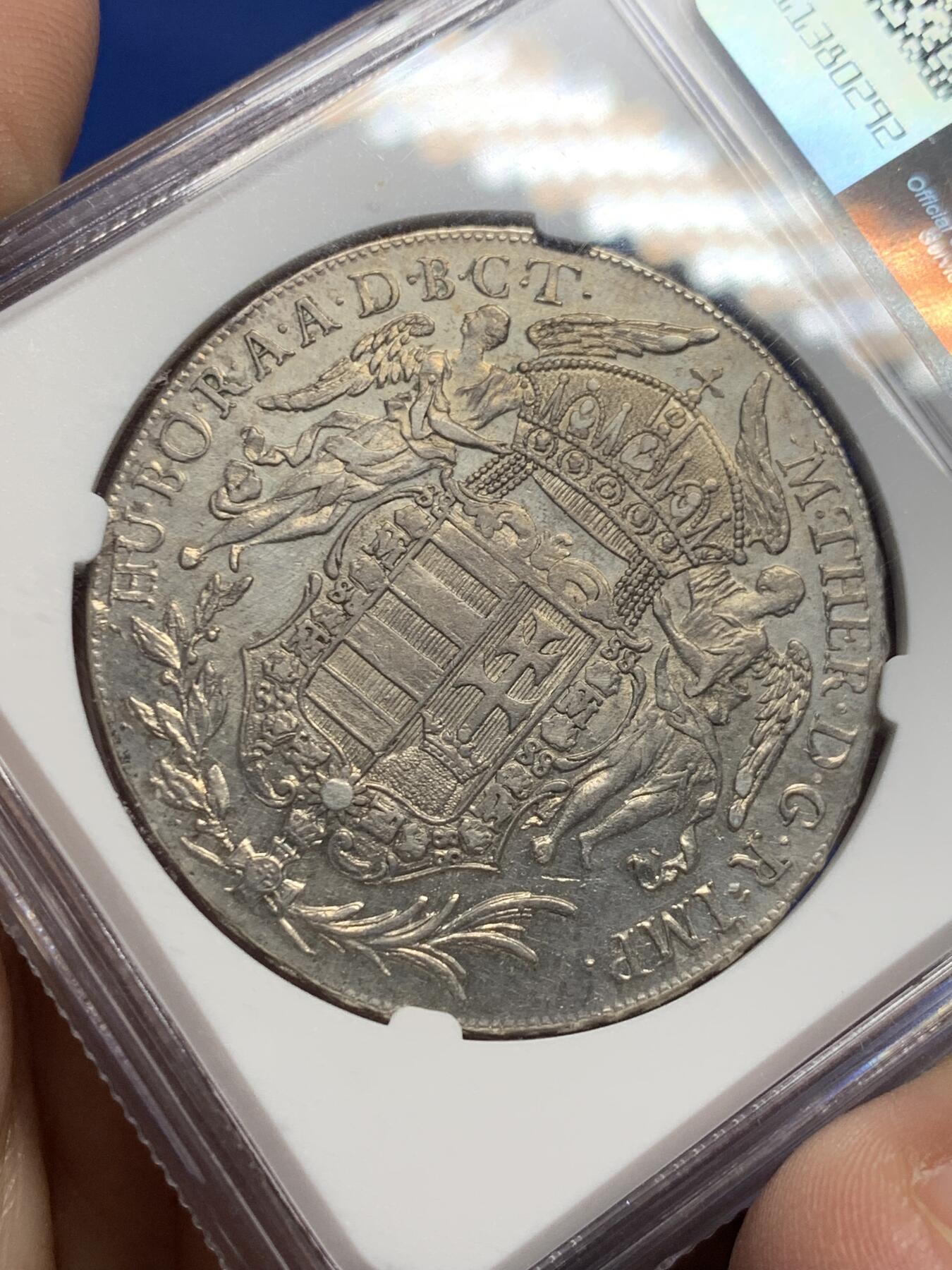 《竞宝斋》第442场 周日，周一，2场连拍 （全场包邮） NGC AUD 匈牙利1780年圣母抱婴泰勒 双天使银币