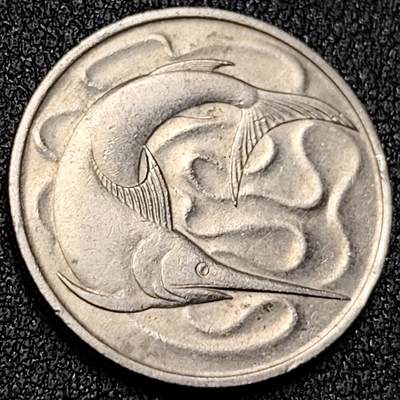 泉币菌-第138场-精品福利场（之前场次29日、30日发货，敬请谅解） - 高币值 1967年 新加坡20分 海洋动物-剑鱼 24mm  