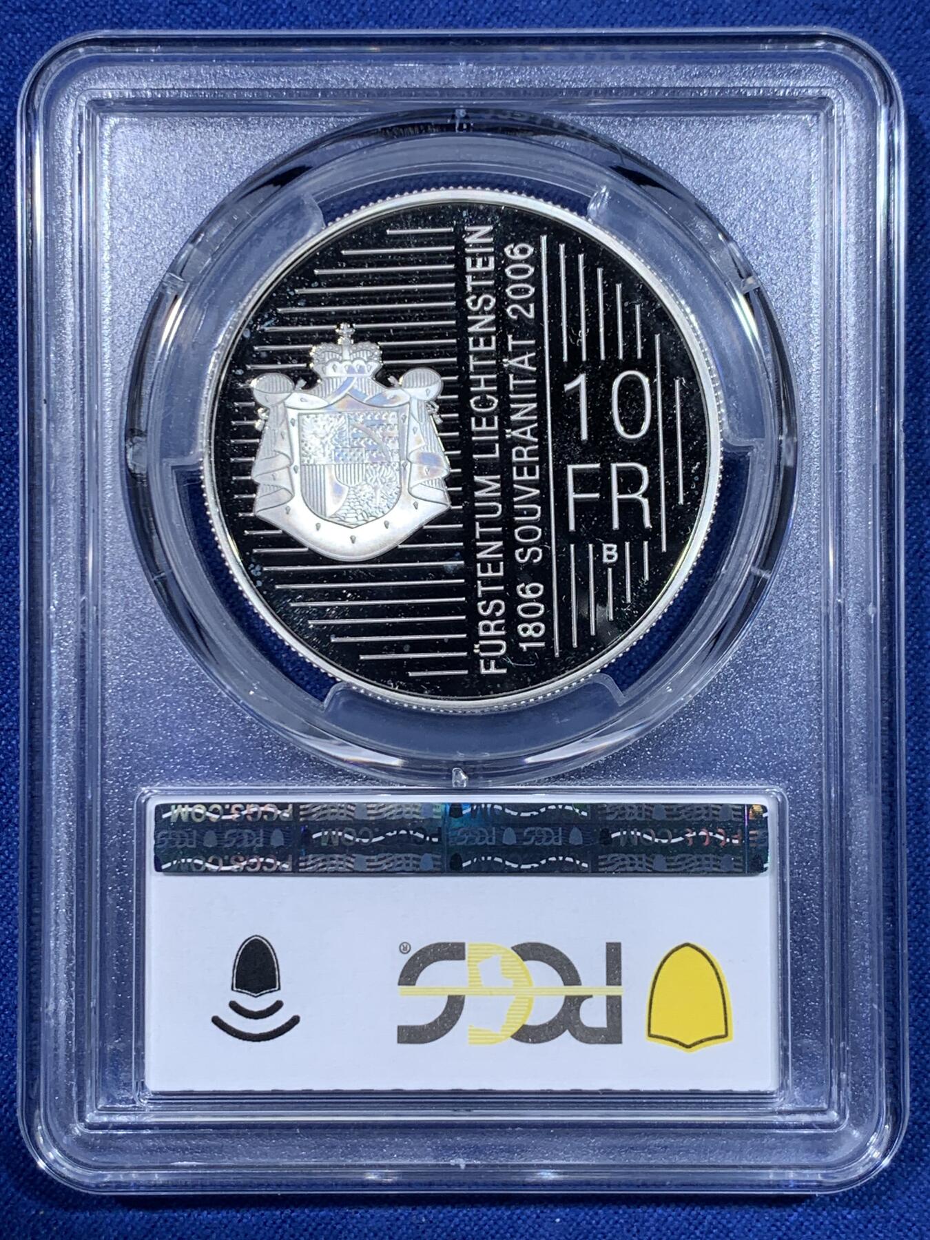 《竞宝斋》第442场 周日，周一，2场连拍 （全场包邮） PCGS PR69DCAM 列支敦士登2006年约翰一世-主权200年10弗兰肯银币