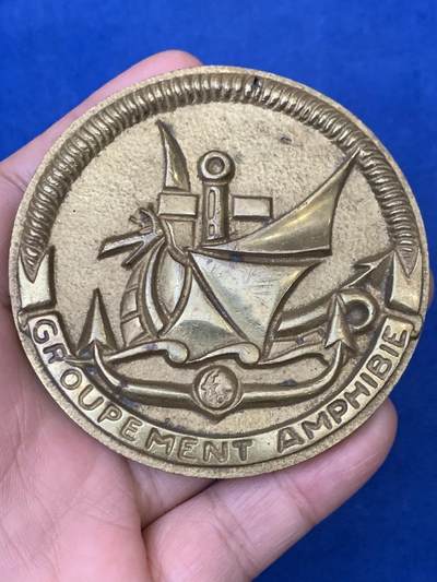 《竞宝斋》第442场 周日，周一，2场连拍 （全场包邮） - 法国两栖作战集群单面大铜章 直径73.8mm 重量157.2g