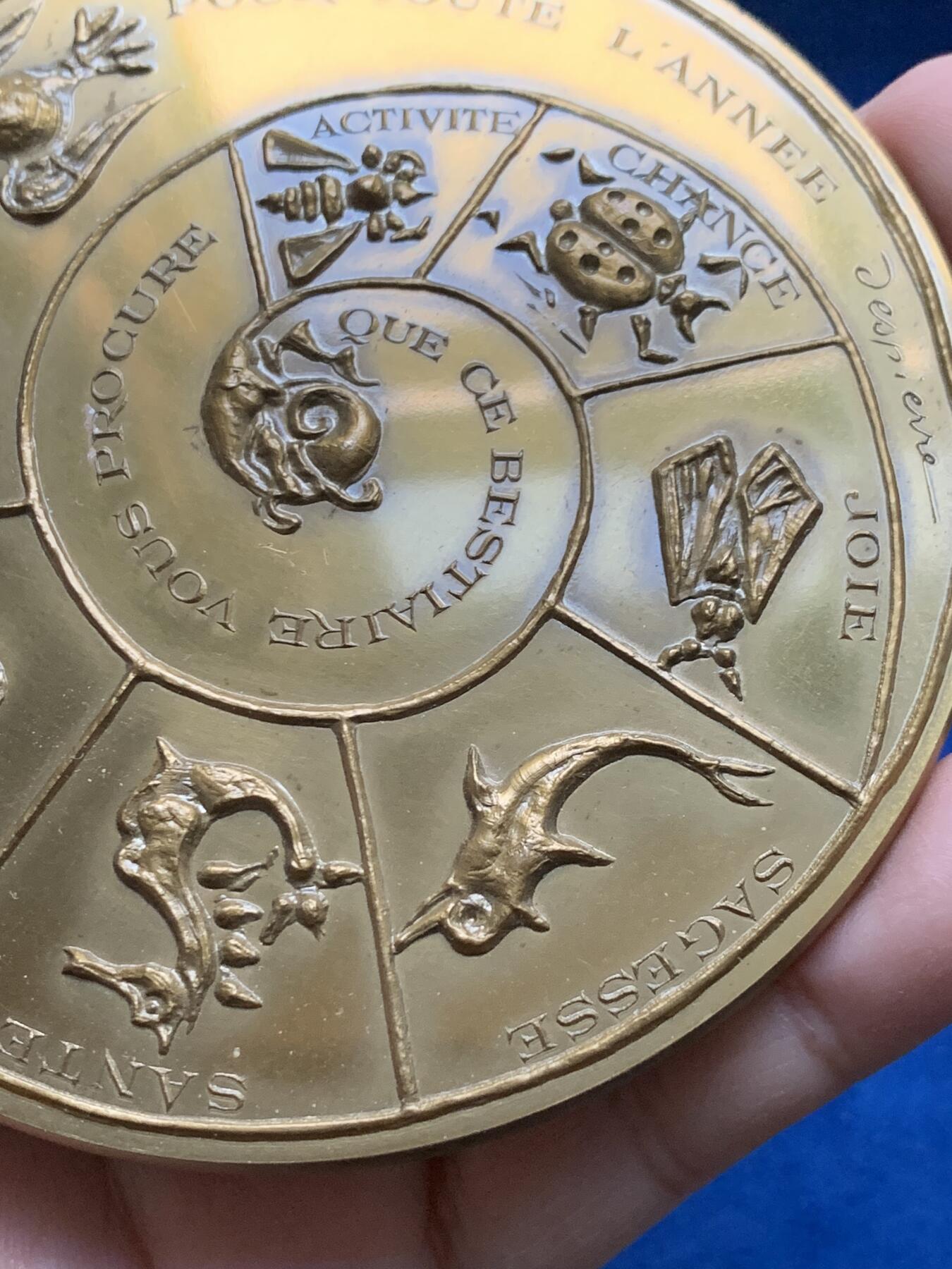 《竞宝斋》第442场 周日，周一，2场连拍 （全场包邮） 法国农业与昆虫超大号纪念铜章 388.5克 100.2mm 1972 丰饶角铜标