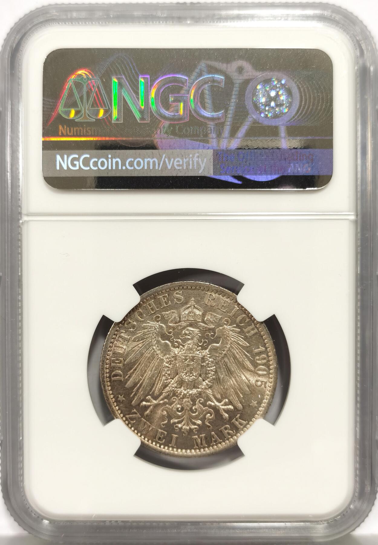 博洋堂世界钱币拍卖第149期（全场包邮） NGC UNC 德国普鲁士1905年威廉二世流通2马克银币