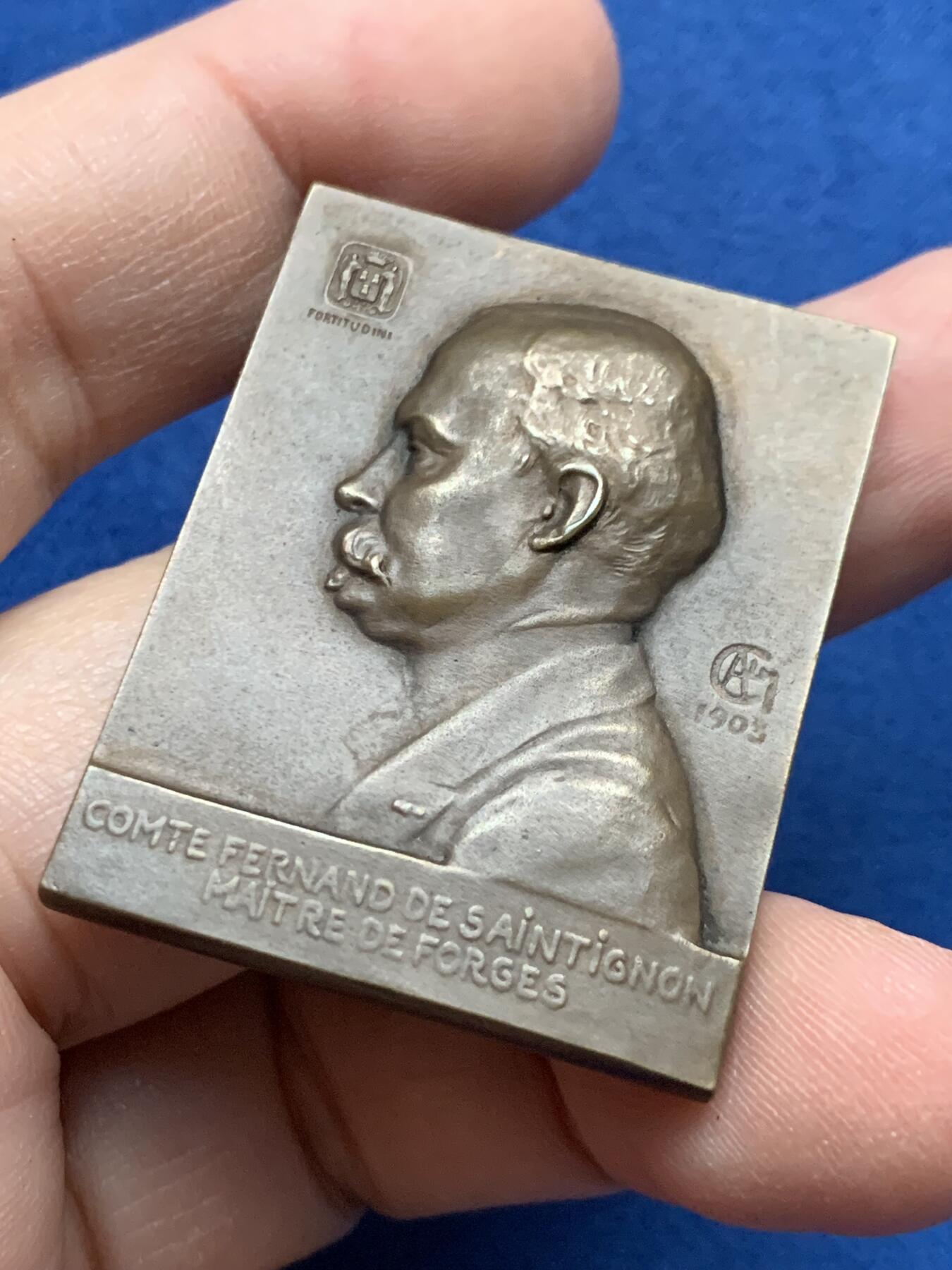 《竞宝斋》第442场 周日，周一，2场连拍 （全场包邮） 法国钢铁大师委员会纪念铜章 带原盒 34.1克 31.7*40.5mm