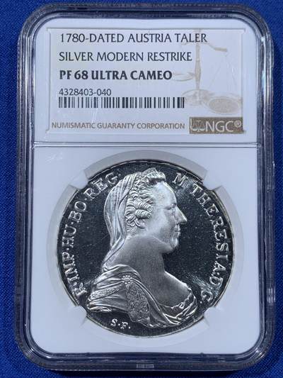 《竞宝斋》第442场 周日，周一，2场连拍 （全场包邮） - NGC PF68UC 奥地利1780大奶妈泰勒精制银币 后铸版