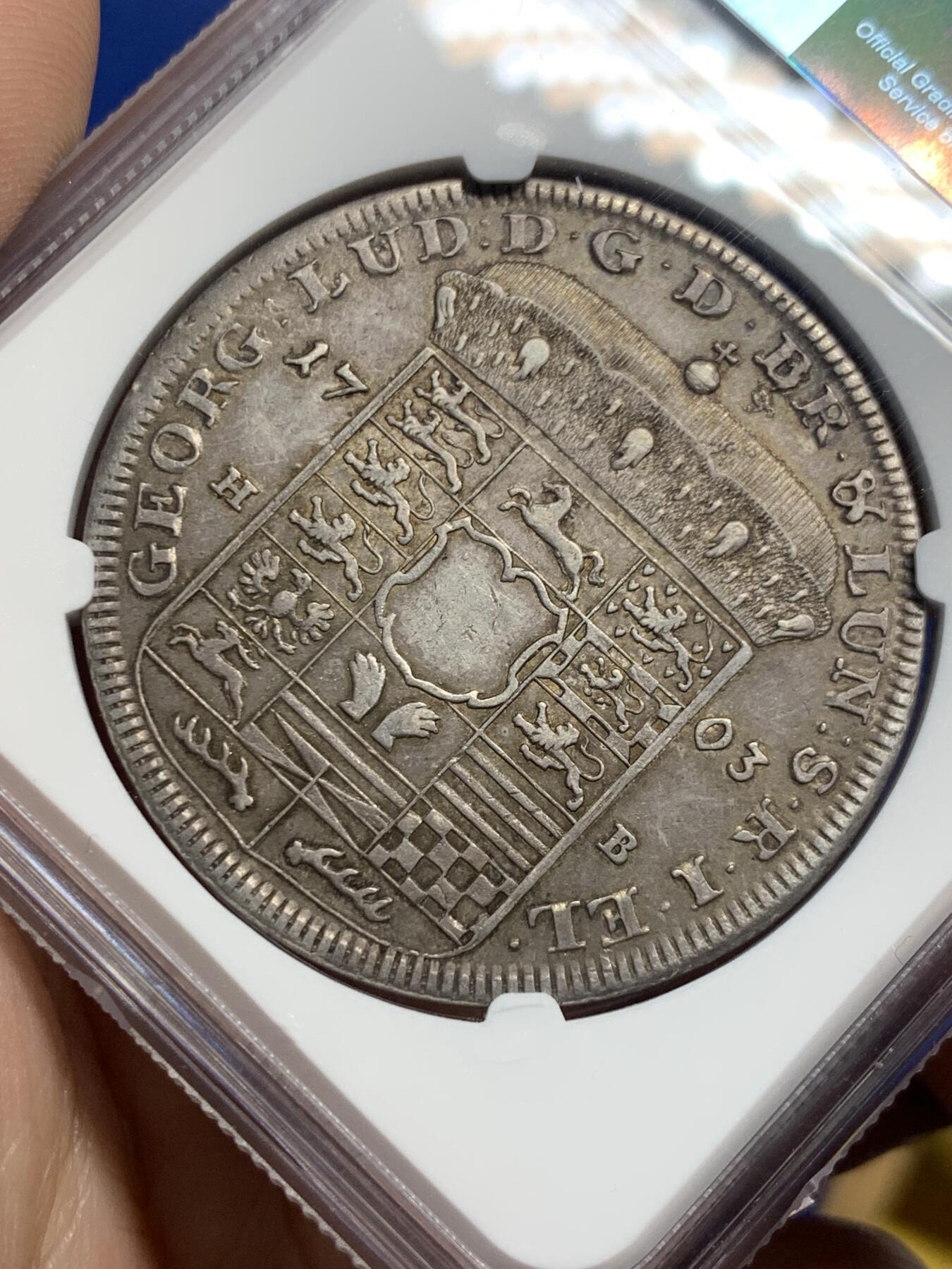 《竞宝斋》第442场 周日，周一，2场连拍 （全场包邮） NGC AU55 德国 1703年 布伦瑞克吕内堡 泰勒大银币 自然原味 这个时期的能有此状态 极好